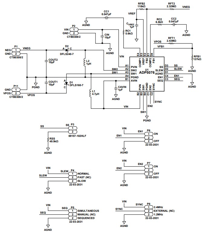 Schematic - Analog Devices Inc. ADP5076CB-EVALZ Evaluation Board Schematic - Analog Devices Inc. ADP5076CB-EVALZ Evaluation Board
